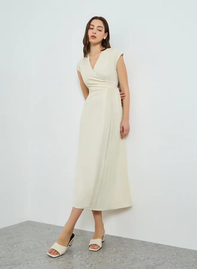 Take Two Women Cream Pleated Midi Dress